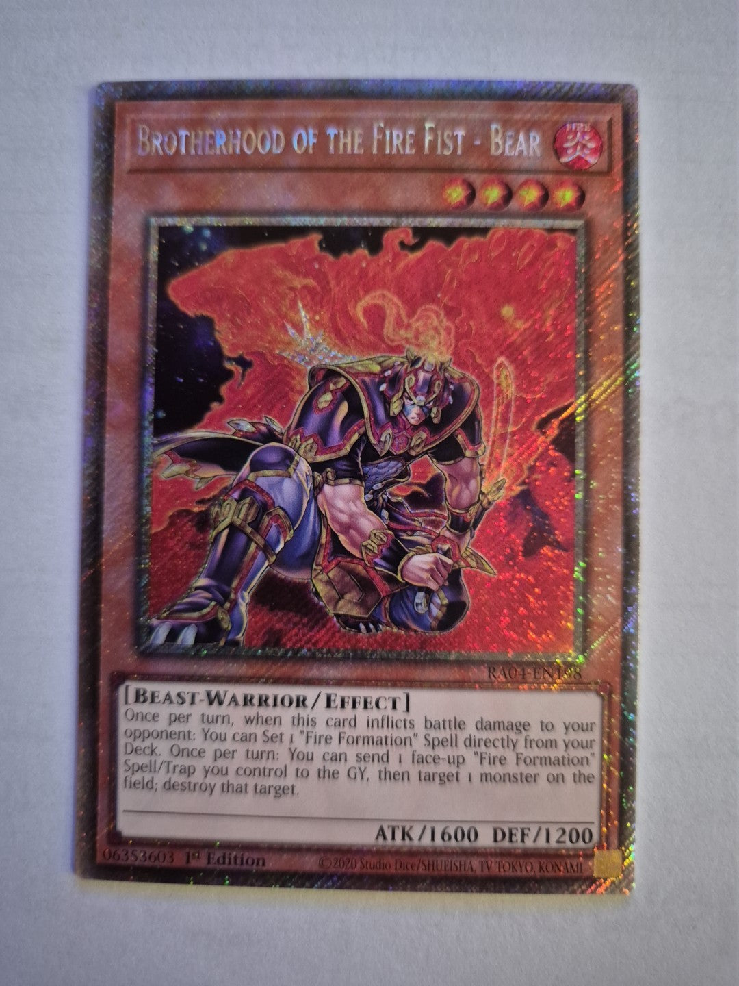 Yugioh 1x Brotherhood of the Fire Fist - Bear RA04-EN198 Platinum Secret Rare NM