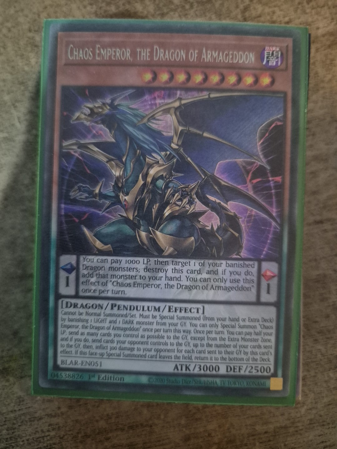 Chaos Emperor, The Dragon of Armageddon - BLAR-EN051 - 1st Ed Secret Rare - NM