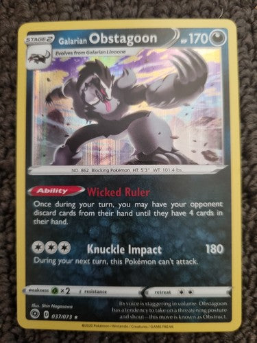 Pokemon Card - Obstagoon Holo Rare - 037/073 SWSH Champions Path NM