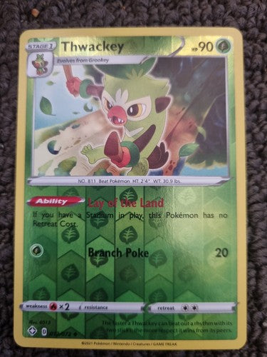 THWACKEY🏆Reverse Holo 012/072 Shining Fates (Genuine) Pokemon Card