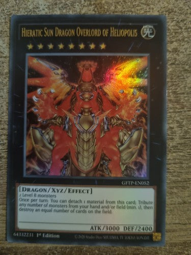 LP YUGIOH HIERATIC SUN DRAGON OVERLORD OF HELIOPOLIS 1st Edition Holo GFTP-EN052